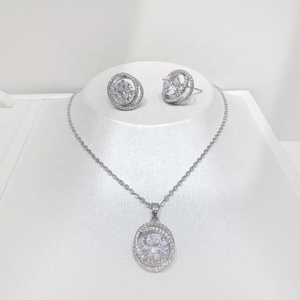 OEM plata 925 Silver wedding Round Brilliant Cut zircon jewelry set party luxury bridal Rhodium Plated earring and necklace sets - Product Image 1