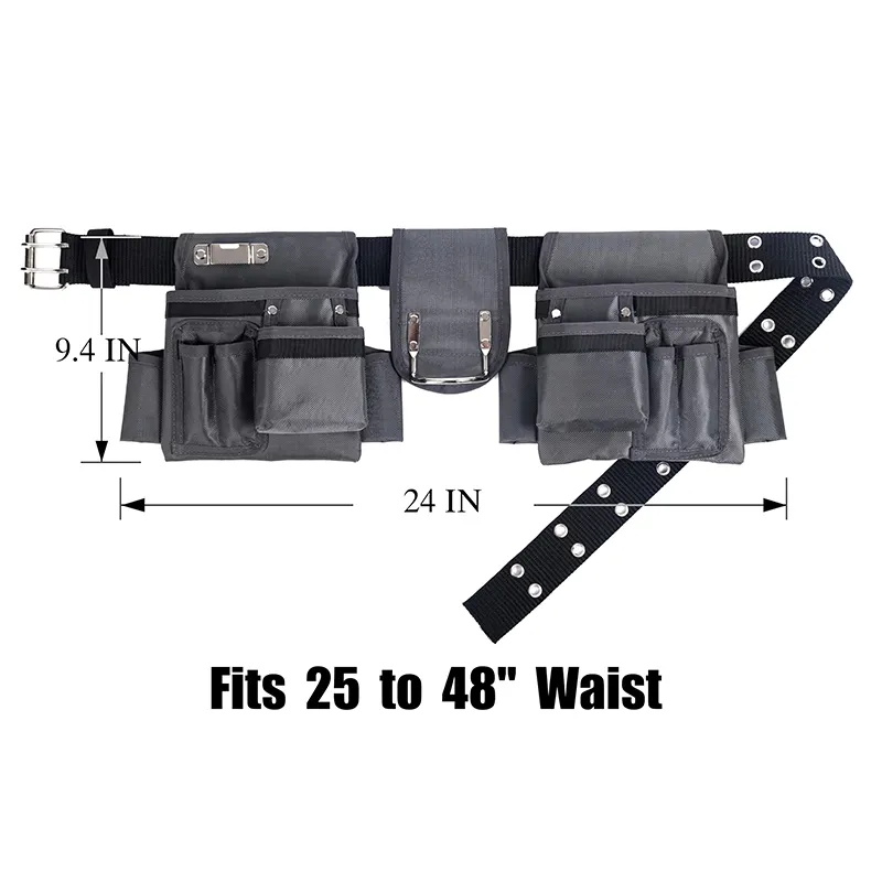 Heavy Duty Detachable Adjustable Carpenter Construction 12 Pockets Waist Tool Belt Bag for Electrician Carpenter