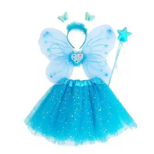 4 pièces ensemble petites filles fée papillon Costume princesse vêtements habiller décoration ensemble avec ailes de papillon TUTU princesse jupe