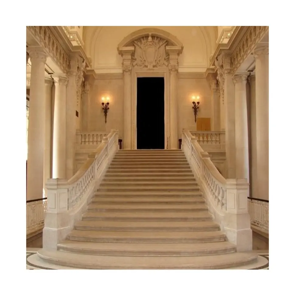 Escalera de Caracol de mármol beige Escaleras modernas para exteriores de piedra con diseño de pasamanos de mármol natural Personalizado de alta resistencia XS1240
