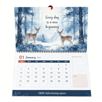 Calendrier mural en papier personnalisé OEM 2027, finition mate, impression pleine page, planificateur mensuel pour cadeaux d'entreprise
