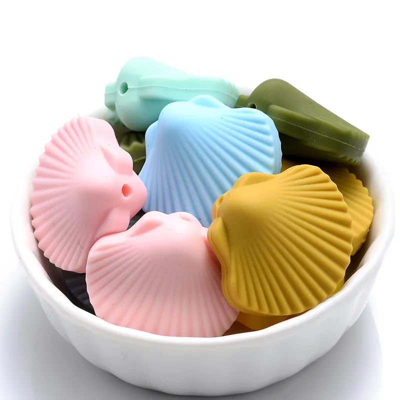 2022 BPA Manik-manik Silikon Bentuk Cangkang Bebas, 15Mm Manik-manik Tumbuh Gigi Kelas Makanan Longgar Kustom Grosir