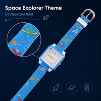 Montre pour enfant en silicone carrée, motif dinosaure de dessin animé, explorateur spatial, à quartz, résistante à l'eau, pour simuler le temps, cadeau