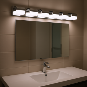 Applique murale moderne à 6 LED pour salle de bain, chromée, à fixer au-dessus du miroir, blanc chaud 3500K, IP44 - Product Image 2
