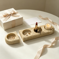 Plateau en résine beige imitation travertin pour bijoux, plateau de rangement en pierre naturelle, plateau de vanité, porte-bougie chauffe-plat, plateau à bougies