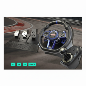 Volant de course de jeu M111 à retour de force pour console et PC avec pédales réglables, idéal pour les simulateurs de course et les centres de jeu - Product Image 1