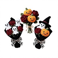 Maßgefertigter Handgemachter Polyester-Häkel-Halloween-Kürbis-Geister-Rosenstrauß Bestseller für Feiertags-Heimtischdekoration