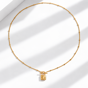 Collier à fermoir cadenas en acier inoxydable plaqué or 14K sous vide, pendentif cadenas sur chaîne à maillons - Product Image 1