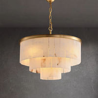 Lustre suspendu rond contemporain en marbre d'albâtre espagnol et laiton pour salon, plafonds hauts