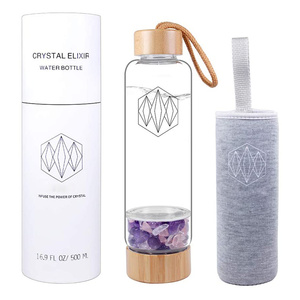 Botella <span class=keywords><strong>de</strong></span> <span class=keywords><strong>agua</strong></span> <span class=keywords><strong>de</strong></span> cristal Elixir, Gema Natural, 16,9 oz, con funda protectora y cristal extraíble - Product Image 1