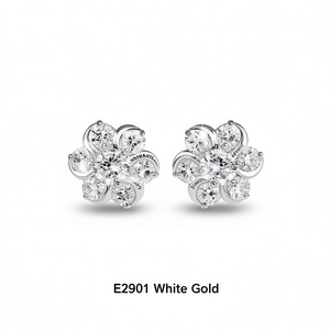 Boucles d'oreilles en or blanc E2901 avec diamants ronds taille brillant, bijoux classiques pour femmes - Product Image 1