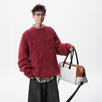 Pull en maille texturé rétro épais à col rond en polyester à manches longues unisexe, design minimaliste d'hiver, coupe oversize pour couples