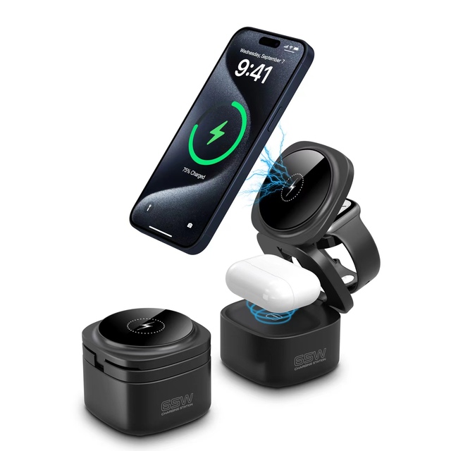 NEW Portable GaN 65W 5in1 Multifunction Stand Magnetic Foldable Fast Wireless Phone Charger for iphone Smart Watch