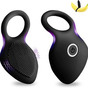 10 Snelheden Usb Oplaadtijd Vertraging Vibrerende Cockring Met Massageborstel Siliconen Seksspeeltjes Penis Ringen Vibrator - Product Image 6