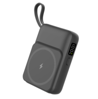 Batterie externe 10000mAh avec câble Type-C intégré, charge magnétique sans fil 22W PD et 15W, 4 ports USB-C/A, écran LED, OEM