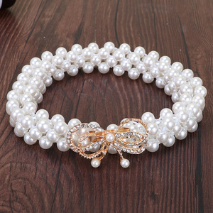 <span class=keywords><strong>Ceinture</strong></span> élastique pour <span class=keywords><strong>femme</strong></span> avec <span class=keywords><strong>perles</strong></span>, décoration de robe, boucle <span class=keywords><strong>en</strong></span> métal, ceintures de taille - Product Image 2