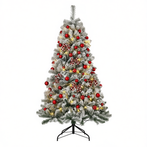 Sapin de Noël artificiel à charnières de 6 pieds, en pin floqué avec lumières LED, pour décoration intérieure et extérieure - Product Image 1