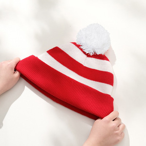 In Stock Red White Christmas Knit Hat with Glasses <strong>Pom</strong> <strong>Pom</strong> Bulk Wholesale Yarn Santa <strong>Beanie</strong> for Xmas Halloween Party - Product Image 3