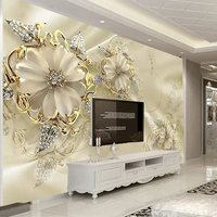 Papier peint mural autocollant personnalisé, style européen, bijoux en diamant, fleurs dorées, décor mural, art moderne, peinture murale