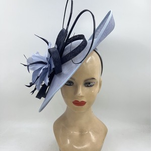 Chapeau d'église élégant de style vintage rose clair <span class=keywords><strong>bleu</strong></span> Sinamay Kentucky Derby pour femmes Base en lin extra super large avec large bord - Product Image 2