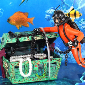 Decoración para Acuario con Temática de Caballitos de Mar, Accionada por Aire, Set de Buzo Buscador de Tesoros y Cofre para Decoración de Peceras - Product Image 2