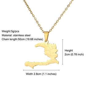 Collana con Ciondolo a Mappa Nazionale dell'Haiti Nordamericano, Impermeabile, in Acciaio Inossidabile, Gioielli alla Moda, Vendita all'Ingrosso per Donne e Uomini 2025 - Product Image 2