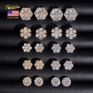 USA Warehouse Local Shipping Flower Cluster Screw <strong>Back</strong> Stud <strong>Earring</strong> S925 Gold Plated Pass Diamond Test Moissanite <strong>Earring</strong> - Product Image 1