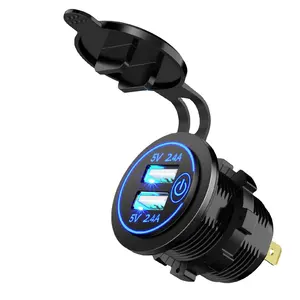 汽车插座5V 2.4A双USB三色发光二极管充电器插座汽车充电器Dc充电器