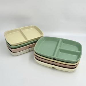 Plato Rectangular Coreano de Cerámica con 3 Compartimentos, Vajilla Personalizada para Cafetería Escolar, <span class=keywords><strong>Dieta</strong></span> Equilibrada de Color Sólido, Venta Al por Mayor - Product Image 1