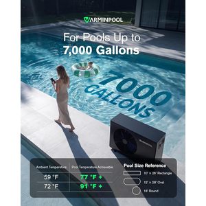 ปั๊มความร้อนสำหรับสระว่ายน้ำ Varminpool 30000 บีทียู 120 โวลต์ ควบคุมผ่าน Wifi สำหรับสระว่ายน้ำแบบตั้งพื้น ขนาดไม่เกิน 7000 แกลลอน - Product Image 4