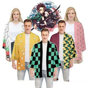 Démon Kamado Nezuko Kanroji Mitsuri Slayers <span class=keywords><strong>Yukata</strong></span> Manches Trois-quarts Vêtements Haori <span class=keywords><strong>Kimono</strong></span> Cape T-shirt Anime Chemises pour hommes - Product Image 1