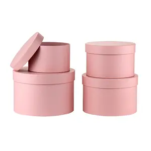 Luxury Romantic Valentine Pink Flower Boxes Round Shaped Wedding Party Favor Cases With Pink Ribbon For Gift Packaging