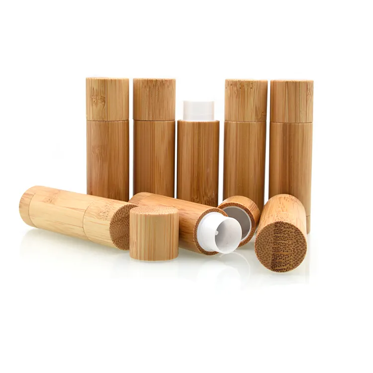 Lápiz labial de bambú redondo vacío, 4g, 5g, bálsamo labial, tubo de brillo labial para embalaje, contenedores cosméticos