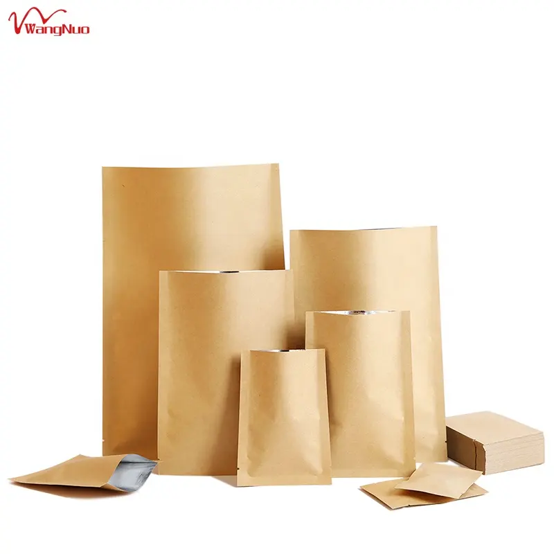 Нестандартная конструкция коричневый 3 боковой сварной шов с открытым верхом, на плоской подошве, из алюминиевой фольги мелованная крафт-бумажный мешок для хранения продуктов питания