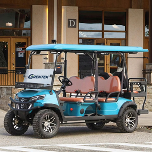 Voiturette de golf électrique GRENTEK 4+2 places rouge avec garnitures et toit noirs pour terrains de golf et centres de villégiature, utilisation hors route non publique - Product Image 5