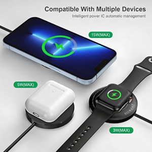 แท่นชาร์จไร้สายแม่เหล็กสองด้าน 15W 3 in 1 ชาร์จเร็วสำหรับสมาร์ทโฟน สมาร์ทวอทช์ และหูฟัง - Product Image 4
