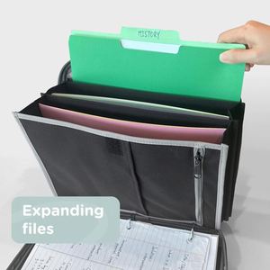 Échantillon gratuit de classeur à fermeture éclair BSCI avec pochettes, anneaux ronds de 3 pouces, poignée et bandoulière amovible, classeur extensible à 5 onglets - Product Image 2