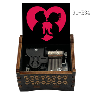Boîte à <span class=keywords><strong>musique</strong></span> artisanale créative en bois, mini carrée, avec manivelle, motif Marche de mariage Mendelssohn, gravée, pour cadeaux d'amoureux - Product Image 1