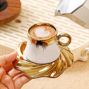 Turkish Coffee <strong>Cup</strong> <strong>Set</strong> of 6 with Saucers &amp; Tray - Luxury Arabic Greek Japanese Golden Ceramic Tea <strong>Cups</strong> for Espresso - Product Image 6