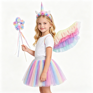 Ensemble de robe à ailes d'ange en tulle holographique, coton et polyester pour filles, baguette magique d'elfe, costume de fée pour spectacle enfantin - Product Image 4