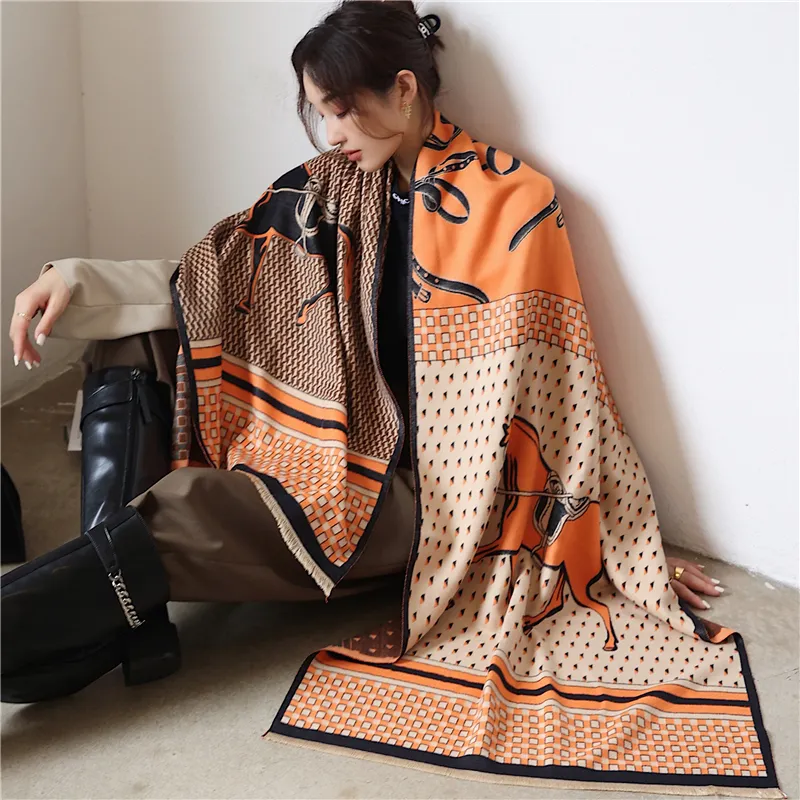 Sacarf kasmir mewah untuk wanita selimut tebal motif macan tutul dengan syal besar rumbai dan bungkus Bufanda Echarpe hangat musim dingin