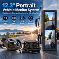 Moniteur de recul latéral pour véhicule 12,3 pouces 2CH AHD 1080P avec deux caméras miroir IP69K et système d'angle mort pour camion, bus, camping-car, remorque