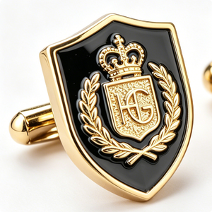 Custom Logo Gold Plated Zinc Alloy Cufflinks Luxury Formal Wedding Gift with Crown Monogram Design - Product Image 3