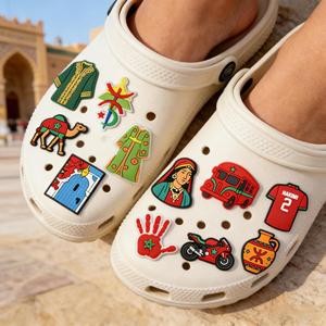 Accessoires décoratifs pour sabots et chaussures à trous, série Maroc, en PVC, pour chaussures de jardin et pantoufles à motifs de dessins animés, vente en gros - Product Image 3