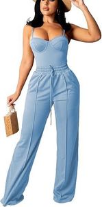 Completo <span class=keywords><strong>Due</strong></span> Pezzi da Donna: Top a Canotta e Pantaloni a Vita Alta con Coulisse, Gamba Larga, in Misto Poliestere, Personalizzabile con Logo, OEM ODM, Vendita all'Ingrosso, Consegna Rapida - Product Image 5