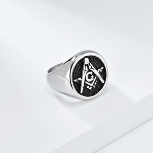 Freemason Stainless Steel <b>Ring</b> Men's Geometric Design Titanium Steel Jewelry Gift Gold And Silver Two Tone - Product Image 3