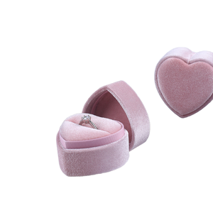 Fuyi Heart-Shaped Jewelry Box Velvet <b>Ring</b> Box Couple <b>Ring</b> Pendant Box Simple and Exquisite Jewelry <b>Storage</b> Box with Sticker Logo - Product Image 1