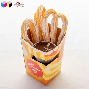 food grade customs sizes logo printing churros holder box with dip cups