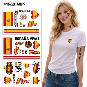 Tatouages Temporaires Espagne Coupe du Monde 2026 Autocollants Supporters Football Drapeau Espagne Design Taureau Art Corporel Imperméable 3 Feuilles pour Adultes Enfants - Product Image 3