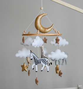 Fournitures de crèche tendance, thème <span class=keywords><strong>jungle</strong></span>, animaux faits à la main de style nordique personnalisés, jouet en feutre pour la crèche, <span class=keywords><strong>mobile</strong></span> étoile lune pour bébé - Product Image 5